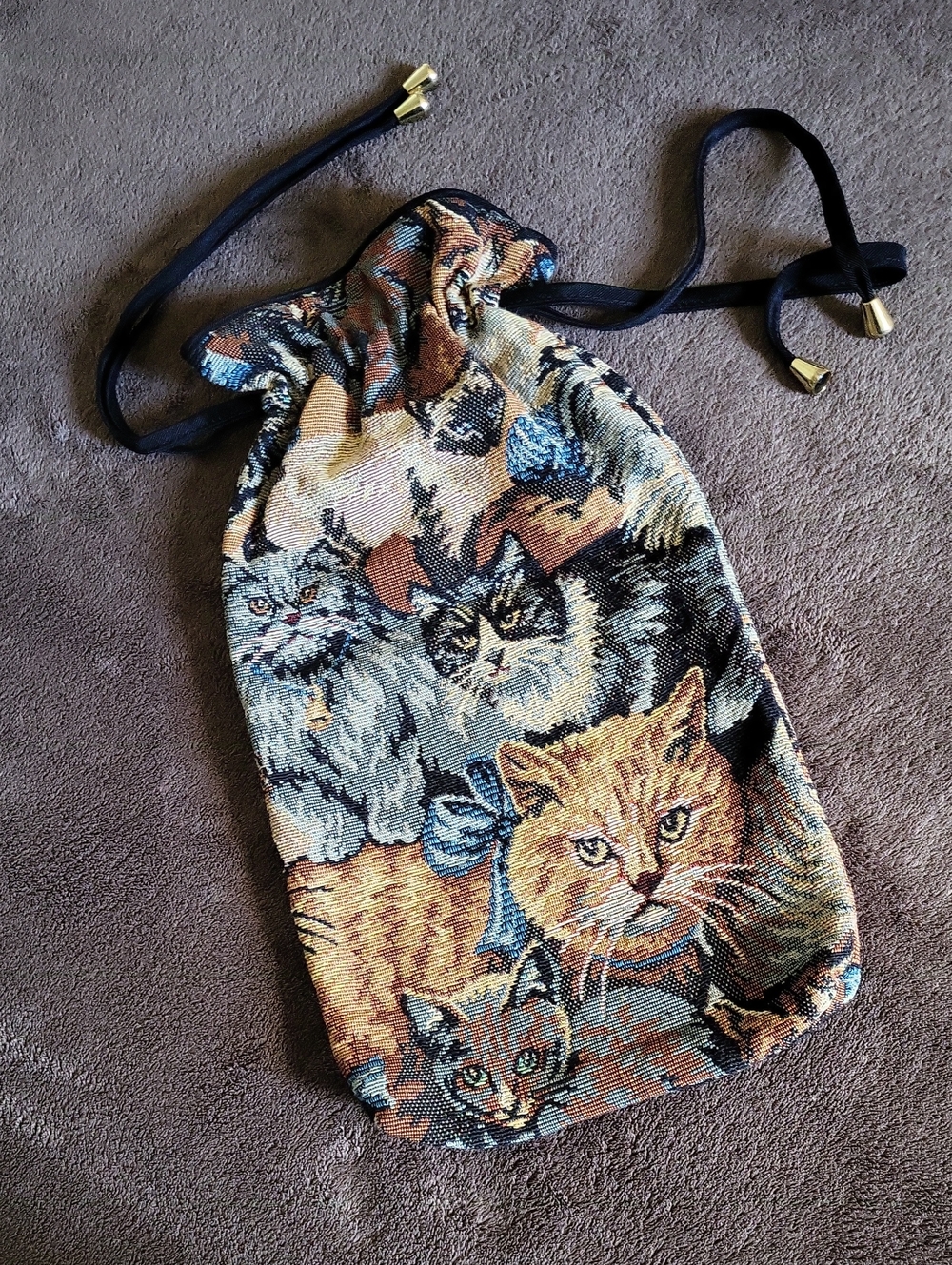 Vintage Maggi B. Tapestry Catlovers Drawstring Bag Tote  - Multi-Color